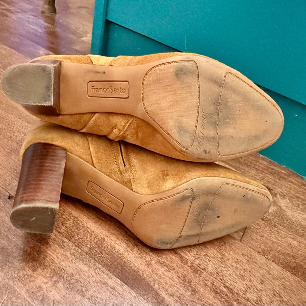 Suede Cognac Franco Sarto Heeled Boots - Picture 4 of 4